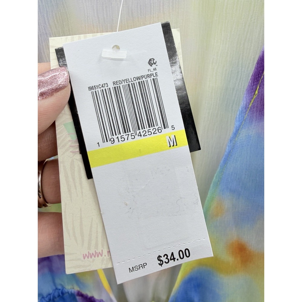 Miken Juniors Size Medium Colorful Tie-Dye Tie-Front Short-Sleeve Swim Cover-Up - Picture 8 of 11